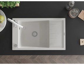 Mexen Elias, 1-komorový granitový drez 795x480x200 mm a drezová batéria Aster, biela, 6511-20-73450-02