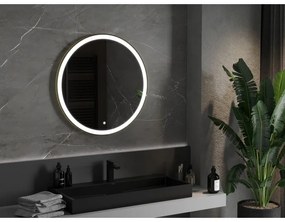 Mexen Esso, okrúhle LED podsvietené kúpeľňové zrkadlo 80 cm, 6000K, vykurovacia podložka proti zahmlievaniu, zlatý rám, 9825-080-080-611-50