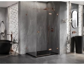 Mexen Lunar T, sklopný sprchový kút pravý 135 x 100 cm, 8mm číre sklo, profil medená matná, 834T-135-100-65-00-P