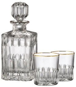 Bohemia Crystal ručne brúsený whisky set Daisy Line Gold (1 karafa + 2