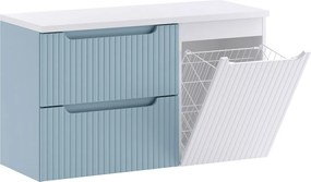 Závěsná skříňka pod umyvadlo Nova Denim s deskou a košem na prádlo 100 cm modrá/bílá