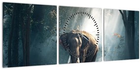 Obraz slona v džungli (s hodinami) (90x30 cm)