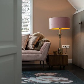 Art Deco stolná lampa zlatý zamatový tienidlo ružový 50 cm - Diverso