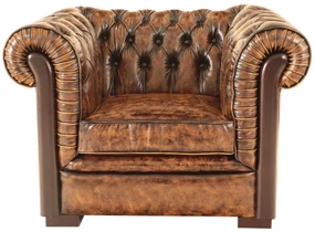 furniture-nabytek.cz - Pohovka jednomístná Chesterfield Tiffy z pravé hovězí kůže Whisky