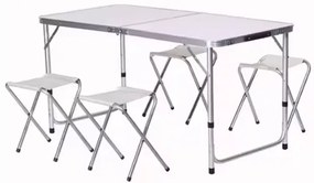 Lean Toys Skladací záhradný nábytok biely – 1 stôl, 4 stoličky