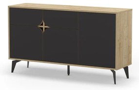 Nízka komoda v dekore duba v čierno-prírodnej farbe 140x79 cm Nola – Marckeric