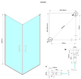 Gelco Gelco, LORO sprchové dvere jednodielne rohový vchod 900 mm, číre sklo, GN4990