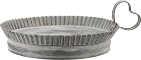 Zinková okrúhla tácka s rukoväťou v tvare srdca a vlnitým okrajom Tray Zinc Antique – Ø 24*4,5 cm