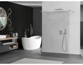 Mexen Kioto, sprchová zástena Walk-In 145 x 200 cm, 8mm číre sklo, brúsená oceľ profil,  800-145-002-97-00