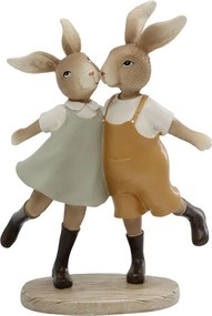 Béžová antik dekorácia králikov v šatách a laclíkoch - 15*7*21 cm