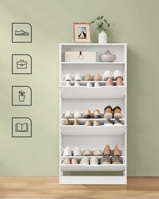 Skrinka na topánky s 3 dvierkami, botník, 24 x 60 x 139 cm, biela