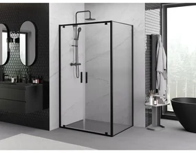 Mexen Exo, sprchovací kút s krídlovými dverami 80 x 90 cm, 6mm číre sklo, čierny profil, 8182-080-090-70-00