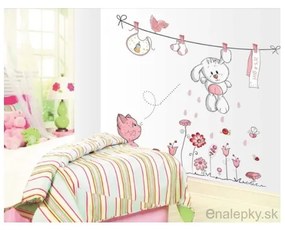 Nálepky na stenu - Zajačik a mačička v ružovej