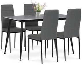 Autronic - Jídelní set 1+4, stůl 130x70, deska slinutý kámen v imitaci šedého matného mramoru, židle šedá látka, černý lak - ASE-1003 GREY2 AKCE