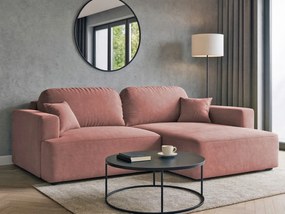 Rohová sedačka s funkciou spania Sunny pravá s úložným priestorom na posteľnú bielizeň, ružový velúr