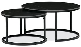 Sada 2 konferenčních stolů o80 a o60, černá keramická deska, černé kovové nohy