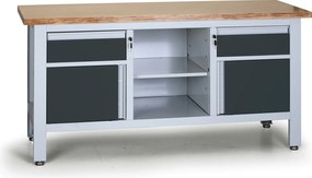 Pracovný stôl do dielne G6, 2 zásuvky, 2 skrinky, 1 polica, 1690 x 600 x 860 - 900 mm, grafit