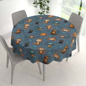 Biante Detský bavlnený okrúhly obrus Sandra SA-705 Mačacia partia na tmavo sivomodrom Ø 100 cm