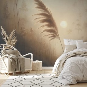 Samolepiaca tapeta pampová tráva v rannej hmle