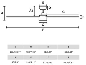 FARO 34356-1TW - LED Stm. str. vent. RUDDER L LED/20W/230V čierna pr. 132 cm + DO