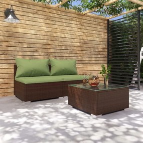 3-dielna záhradná sedacia súprava s vankúšmi polyratan hnedá