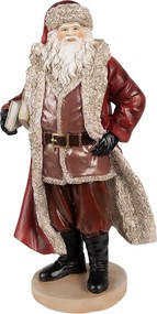 Vianočné dekorácie socha Santa v červenom kabátiku a knihami - 18*14*33 cm