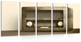 5-dielny obraz retro rádio v sépiovom prevedení - 200x100