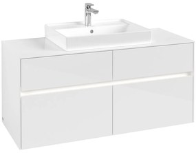 VILLEROY &amp; BOCH Collaro závesná skrinka pod umývadlo na dosku (umývadlo v strede), 4 zásuvky, s LED osvetlením, 1200 x 500 x 548 mm, Glossy White, C081B0DH