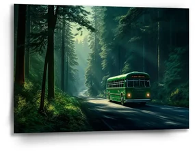 Sablio Obraz Zelený autobus v lese - 90x60 cm