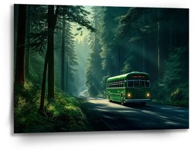 Sablio Obraz Zelený autobus v lese - 90x60 cm