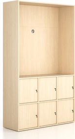 Kancelárska skriňa FRAME, 6x dvere, priestor pre TV, 1299 x 450 x 2162 mm, cylindrický zámok, breza