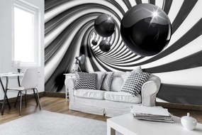 Fototapeta - 3D čiernobiely tunel (254x184 cm)