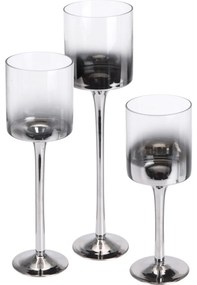 Súprava svietnikov Home&styling, 3 ks, sivostrieborné sklo