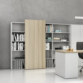 PLAN Skriňa vysoká otvorená dlhá BLOCK White, oranžová