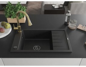 Mexen Elias, 1-komorový granitový drez 795x480x200 mm a drezová batéria Elia, čierna, 6511-77-670101-50-B