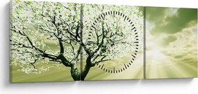 Obraz stromu na lúke (s hodinami) (90x30 cm)