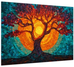 Obraz - Strom života a slnko v mozaike (70x50 cm)