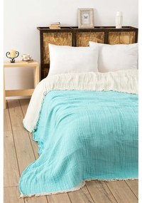 Tyrkysová mušelínová prikrývka na dvojlôžko 230x250 cm – Mijolnir