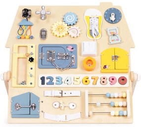 ECOTOYS Veľká drevená senzorická manipulačná tabuľa pre deti vzdelávací panel XL