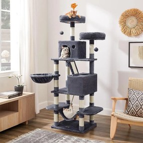 Veľké škrabadlo pre mačky, 168 cm vysoké, mačací strom L, dymovo sivé