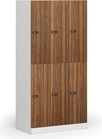 Šatníková skrinka S1 s úložnými boxmi, 6 boxov, 1850 x 900 x 500 mm, mechanický kódový zámok, laminované dvere, orech
