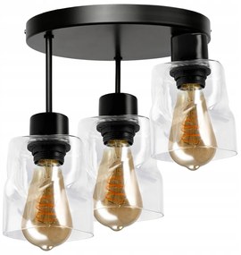 BERGE Sklenená stropná lampa LED 3xE27 rolovaná štvorcová priehľadná