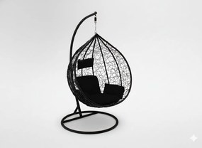 CH ČIERNA ZÁVESNÁ STOLIČKA, VANKÚŠ – ČIERNY, RÁM – ČIERNY 118X107XD68CM