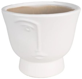 Biely keramický obal na kvetináč s polovicou tváre Facia M - Ø 14*12 cm