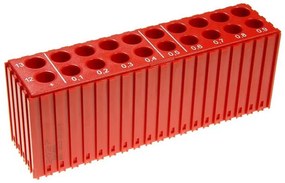 Plastový box na ukladanie vrtákov s priemerom 12–13,9 mm, modul 20x5, 20 dutín, červená