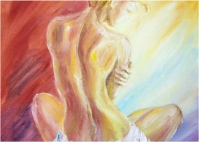 Sklenený obraz odpočívajúce ženy, olejomaľba (70x50 cm)
