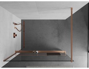 Mexen Kioto+, sprchová zástena Walk-In s poličkou a vešiakom 110 x 200 cm, 8mm číre sklo, medený matný profil, 800-110-121-65-00