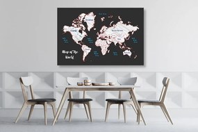 Obraz na korku mapa sveta na čiernom pozadí