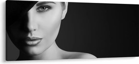Obraz - Čiernobiely portrét ženy v klobúku (120x50 cm)