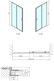 Polysan, EASY LINE sprchové dvere 1100mm, sklo BRICK, EL1138